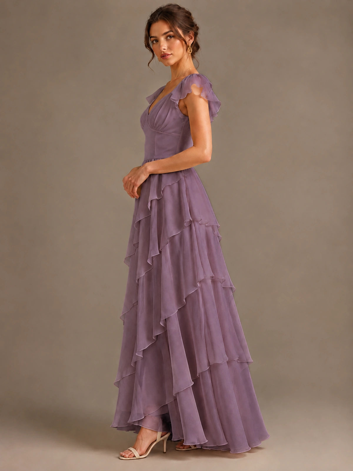 Ruffle Tiered V Neck Maxi Dress
