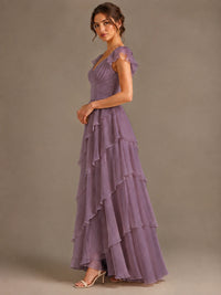 Ruffle Tiered V Neck Maxi Dress