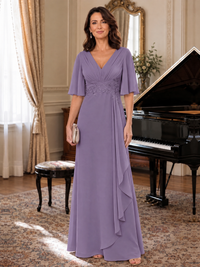 V-Neck Chiffon Lace Mother of the Bride Dresses