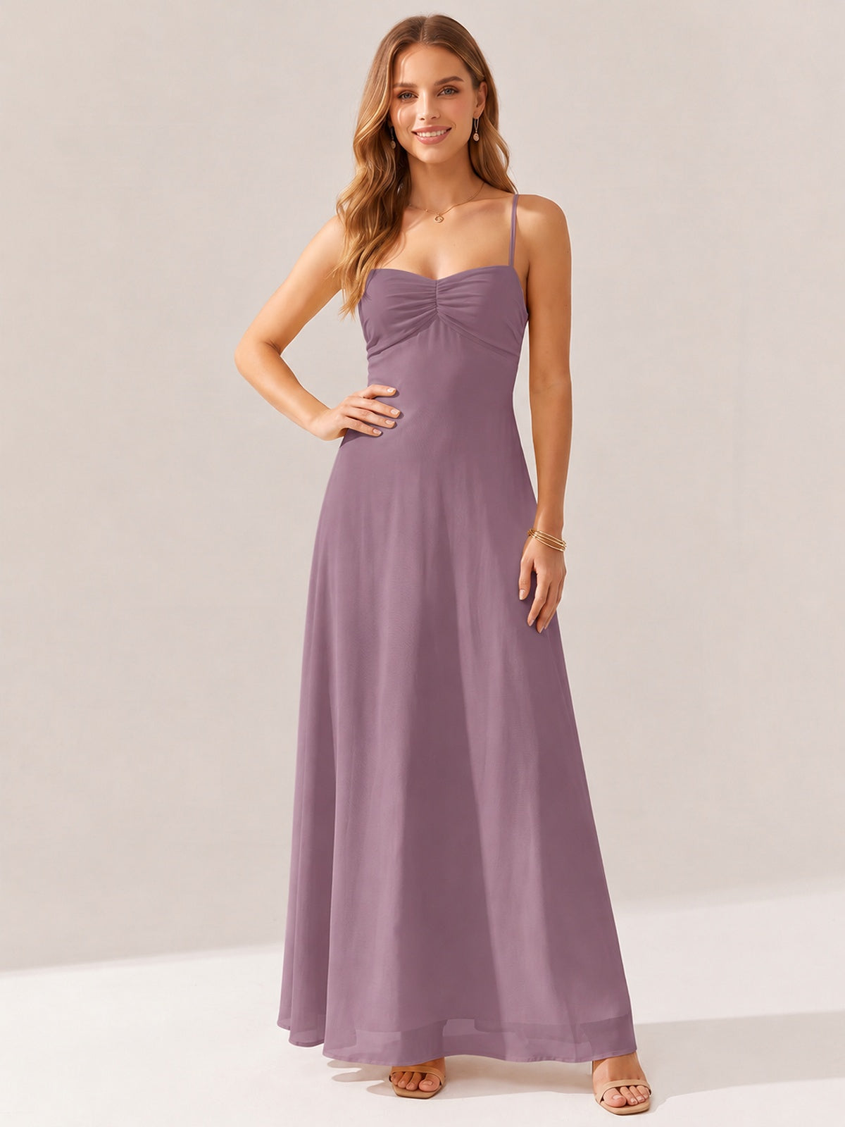 JOVELLEE Yellow Sweetheart Ruched Bust Chiffon Maxi Dress