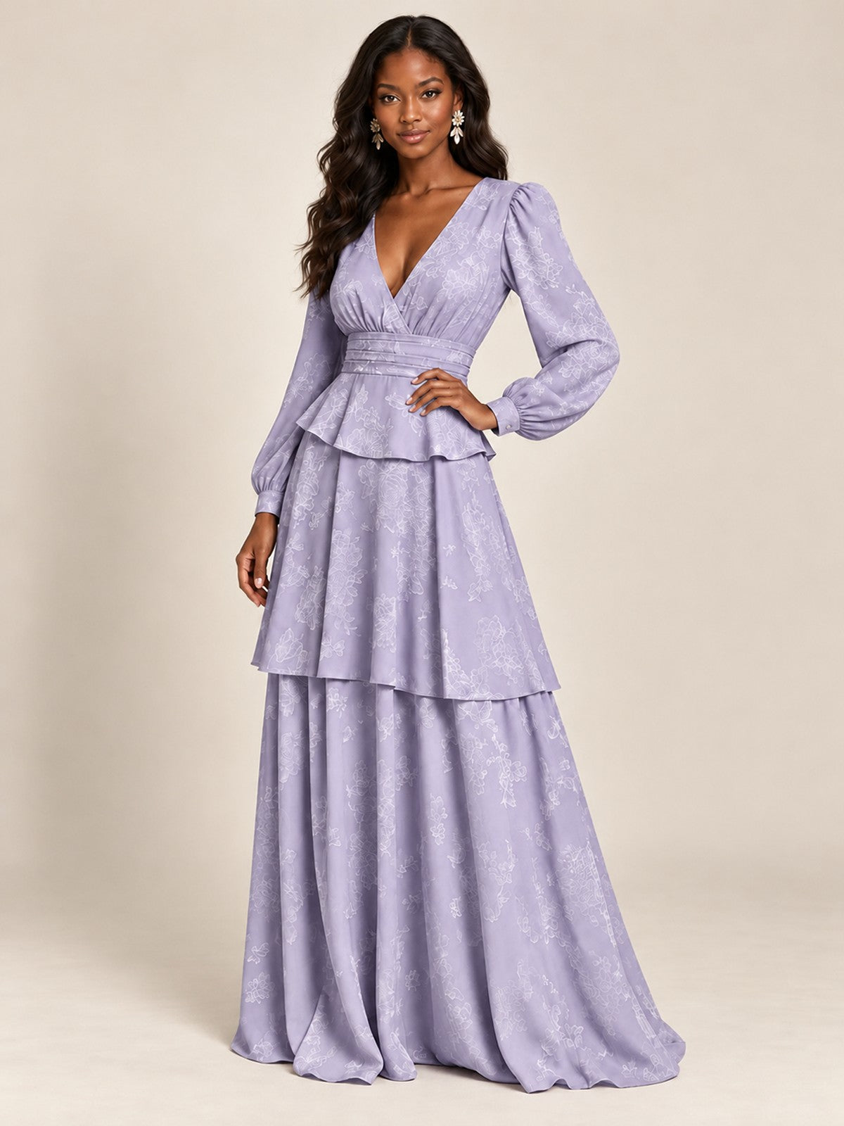 Blush Pink Floral Long Sleeve Maxi Dress