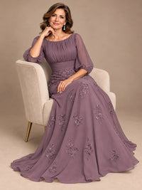 A-Line Mother of the Bride Dress with Sheer Puff Sleeves