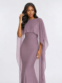Satin Cape Prom Dresses Meramid Maxi Dress