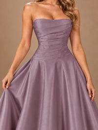 Blush Pink Strapless Satin A-Line Prom Dress with Ruched Bodice