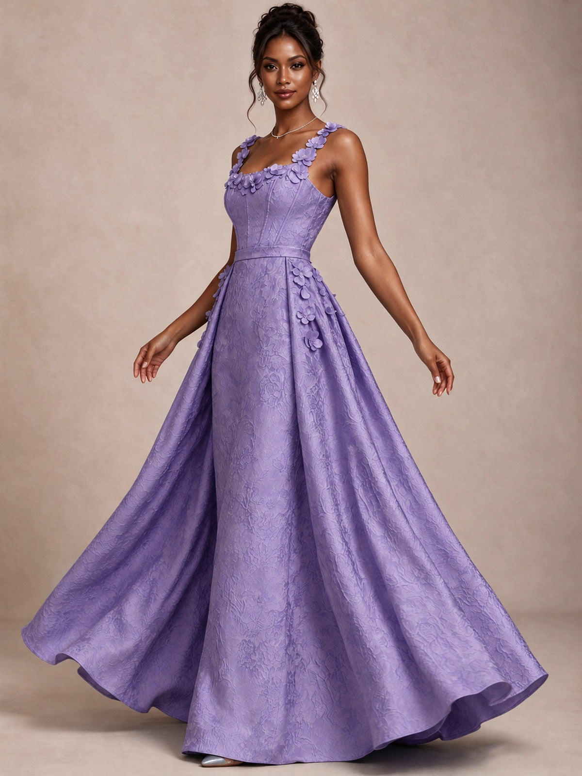 Light Blue 3D Floral Jacquard Prom Dress with Detachable Overskirt Corset Gown
