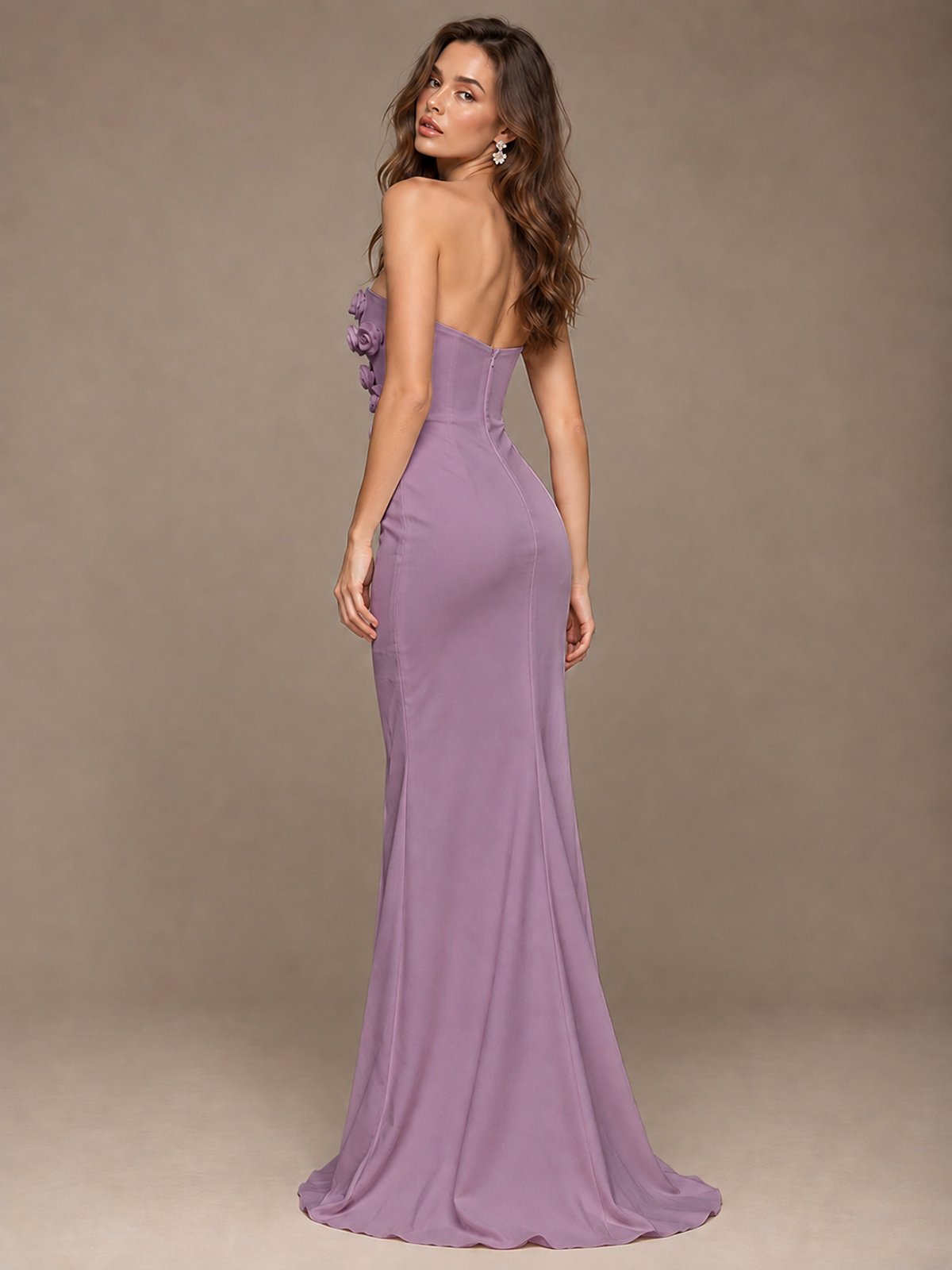 White Strapless Mermaid Maxi Dress with 3D Floral Appliques