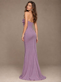White Strapless Mermaid Maxi Dress with 3D Floral Appliques