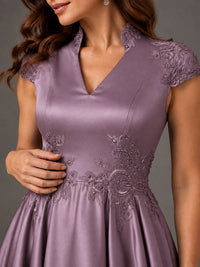 Lace Appliqué A-Line Satin Maxi Dress