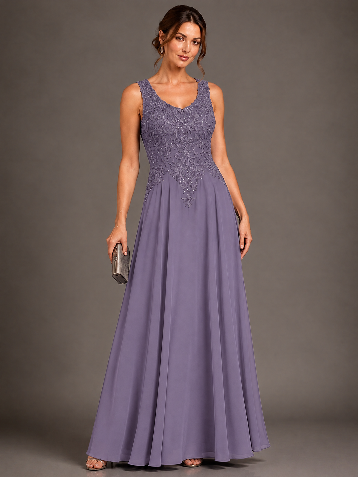 A-line 2 Pieces Chiffon Appliques Mother of The Bride Dresses with Jackets