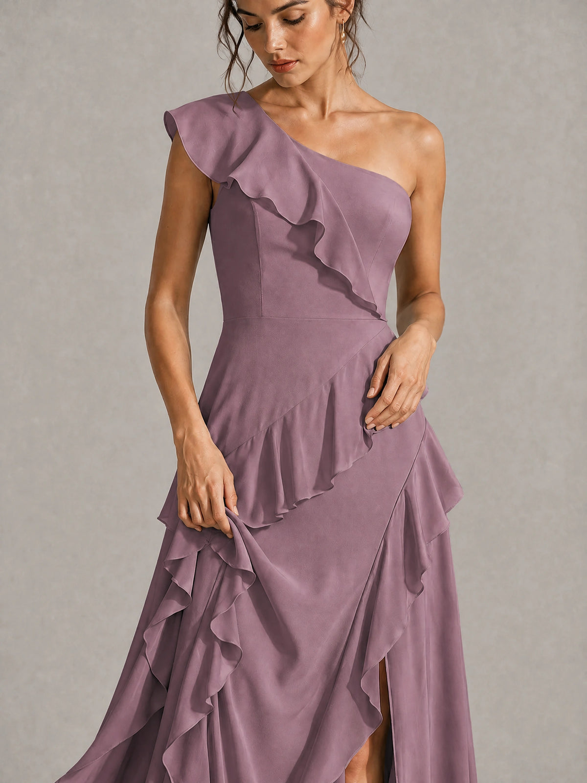 Sage Green One Shoulder Ruffle Bridesmaid Dress