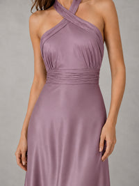 Sage Green Satin A-Line Bridesmaid Dress with Halter Neck
