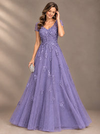 Lace Appliques A-line Mother of The Bride Dresses with Short Sleeves