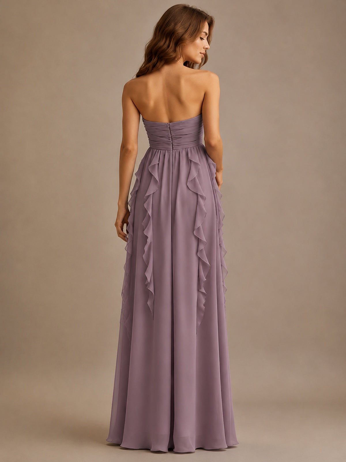 Srapless Sweetheart Chiffon Prom Dress Ruffle Formal Evening Gown