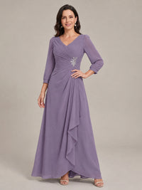 V-Neck Pleated Chiffon Mother of the Bride Dress with Flutter Sleeves