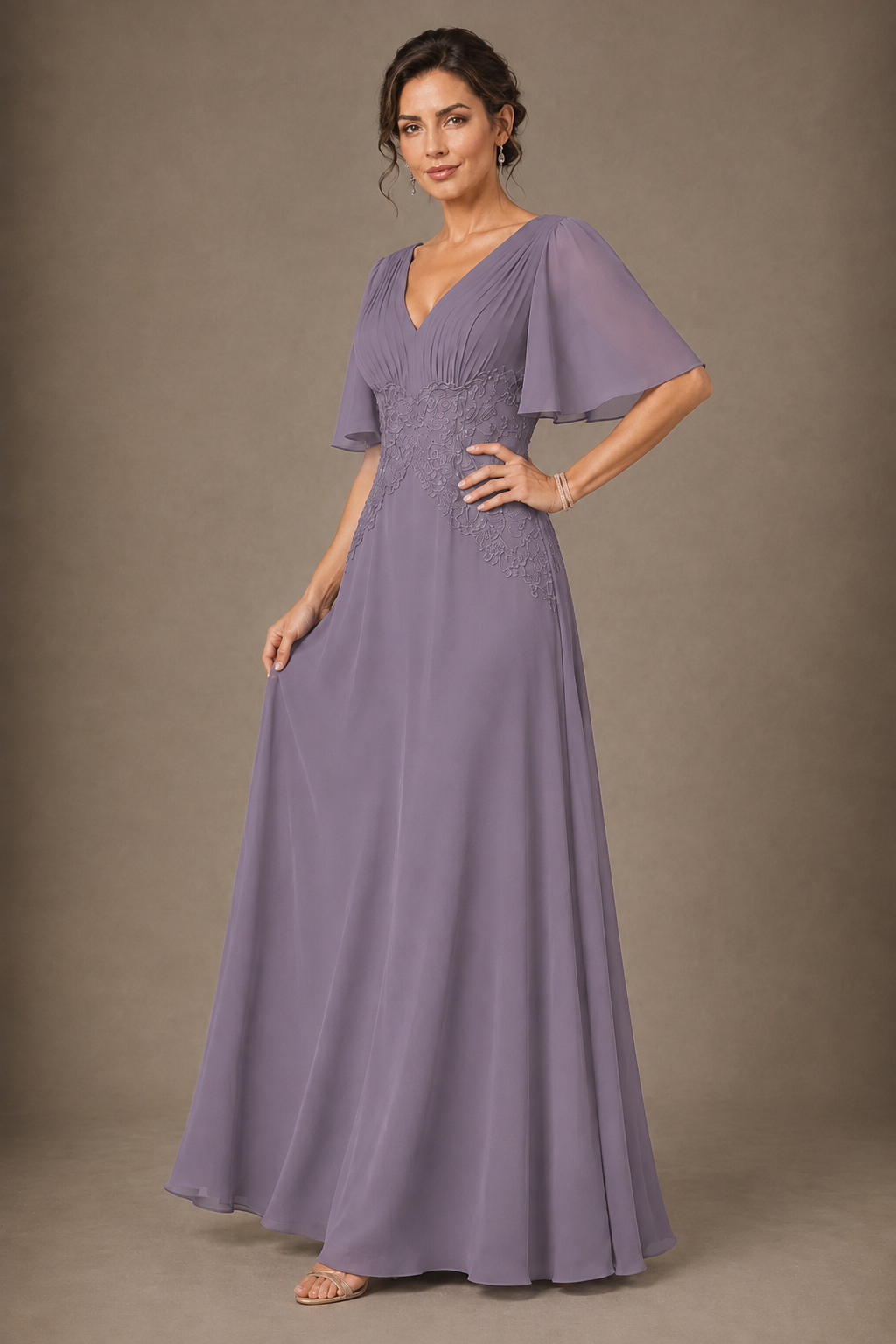 A-Line Chiffon Mother of the Bride Dress with Applique