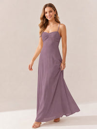 JOVELLEE Yellow Sweetheart Ruched Bust Chiffon Maxi Dress