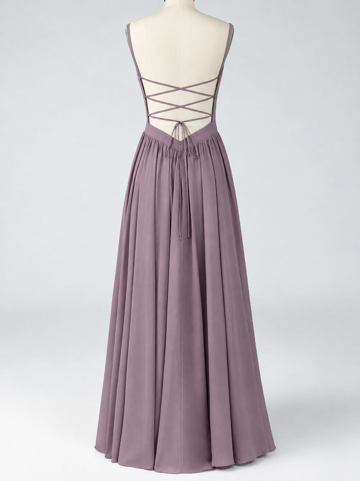 Spaghetti Strap Ruched Chiffon Maxi Dress with Backless