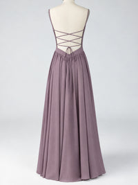 Spaghetti Strap Ruched Chiffon Maxi Dress with Backless