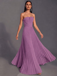 Strapless A-line Long Pleated Satin Prom Dress