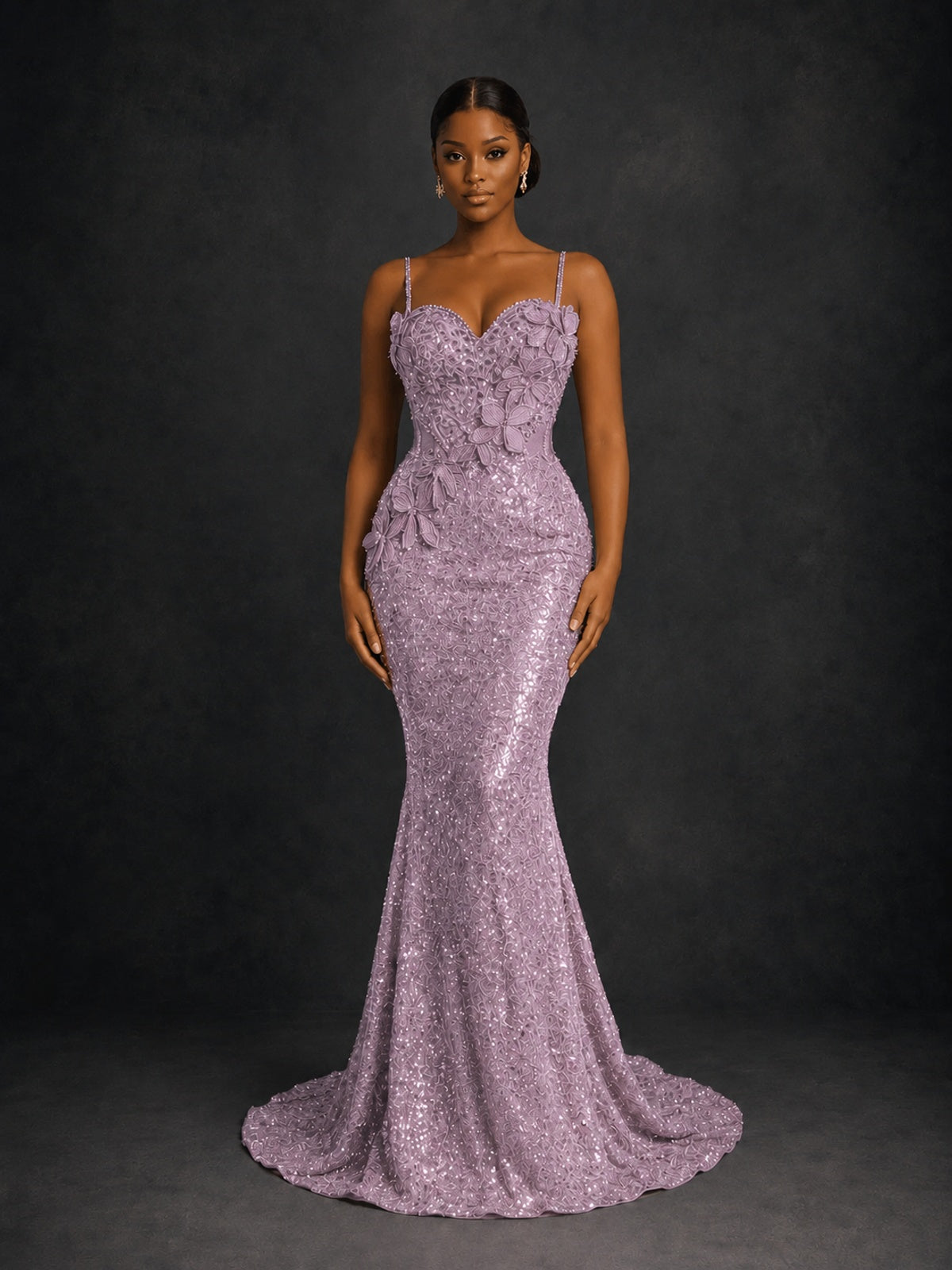 Sequin Mermaid Prom Dress with Floral Applique