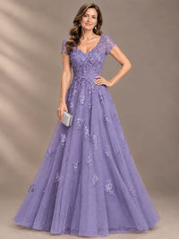 Lace Appliques A-line Mother of The Bride Dresses with Short Sleeves