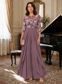 Lace Applique Wide-Leg Chiffon Mother of the Bride Jumpsuit