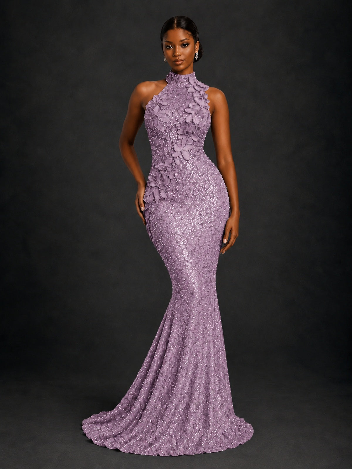 Sparkly Sequin High Neck Mermaid Prom Dress