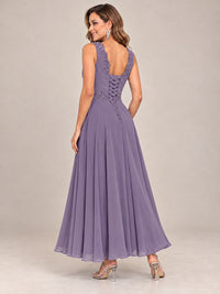 Dusty Blue Floral Lace Chiffon Mother of the Bride Dress with Jacket