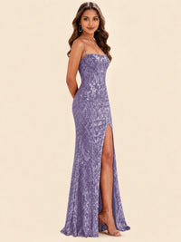 Sequin Lace Appliques Mermaid Prom Dress Spaghetti Strap Formal Gowns with Slit