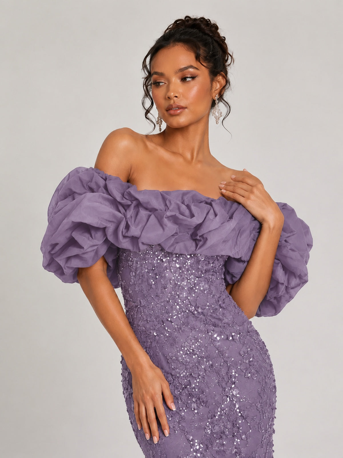 Sequin Off-Shoulder Ruffle Mermaid Prom Dress