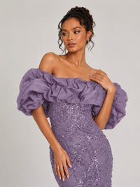 Sequin Off-Shoulder Ruffle Mermaid Prom Dress