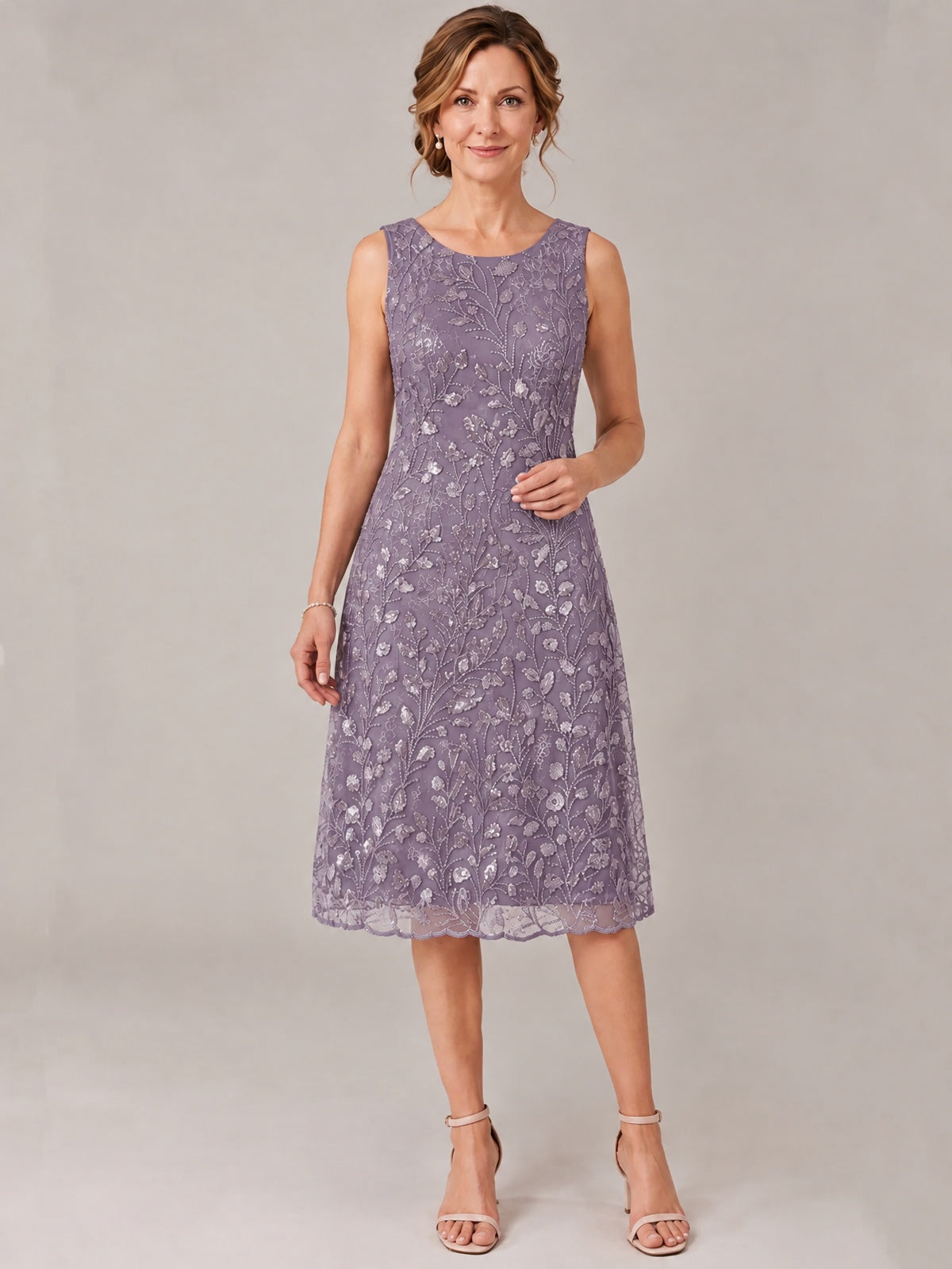 Tea Length Sequin Lace Mother of The Bride Dress with Chiffon Jacket