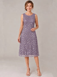 Tea Length Sequin Lace Mother of The Bride Dress with Chiffon Jacket