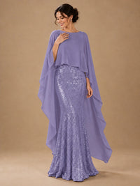 Sequin 2 Pieces Mother of the Bride Dress with Cap Sleeves Chiffon Formal Gowns