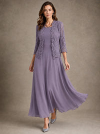 2-Piece Chiffon Mother of the Bride Dress with Lace Jacket