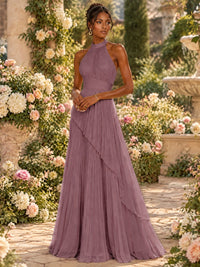 Wrap Pleated Prom Dress Halter A-line Chiffon Formal Wedding Dress