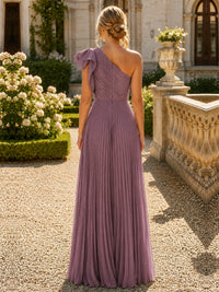 One Shoulder Pleated Chiffon A-Line Floor-Length Bridesmaid Dress
