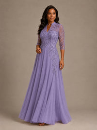 Embellished Appliques Mother of the Bride Dress with 3/4 Sleeves
