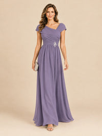 Cap Sleeve Mother of The Bride Dresses Long Chiffon Formal Gowns
