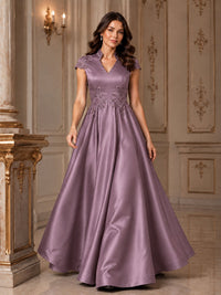 Lace Appliqué A-Line Satin Maxi Dress