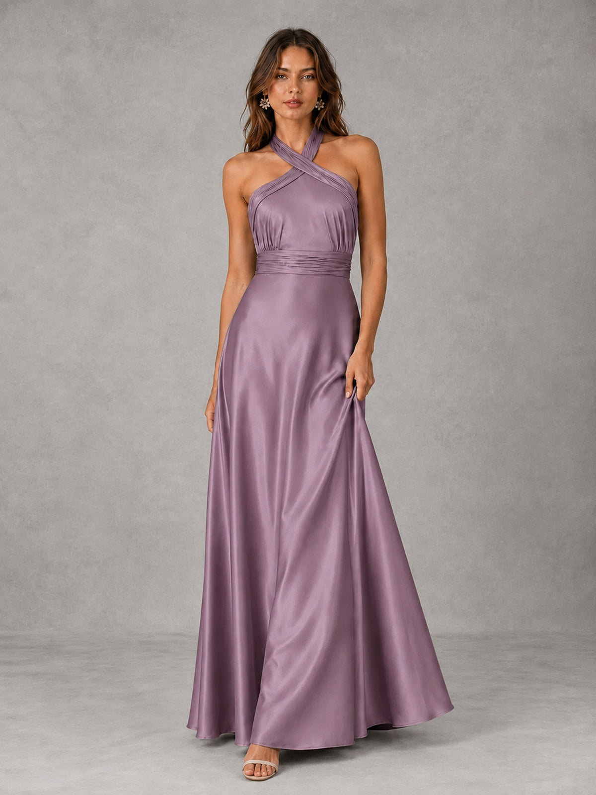 Sage Green Satin A-Line Bridesmaid Dress with Halter Neck