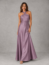 Sage Green Satin A-Line Bridesmaid Dress with Halter Neck