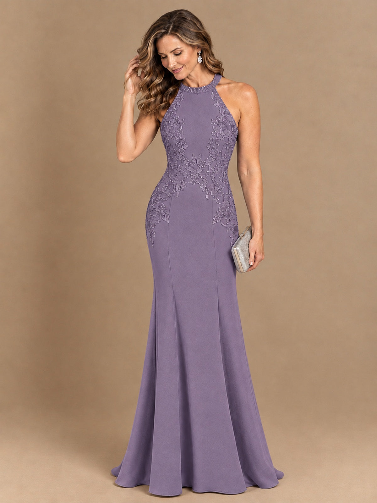 Halter Neckline Lace Appliques Mother of The Bride Dresses
