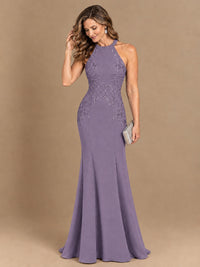 Halter Neckline Lace Appliques Mother of The Bride Dresses