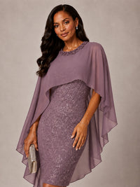 Floral Sheath Mother of the Bride Dress with Cape Overlay