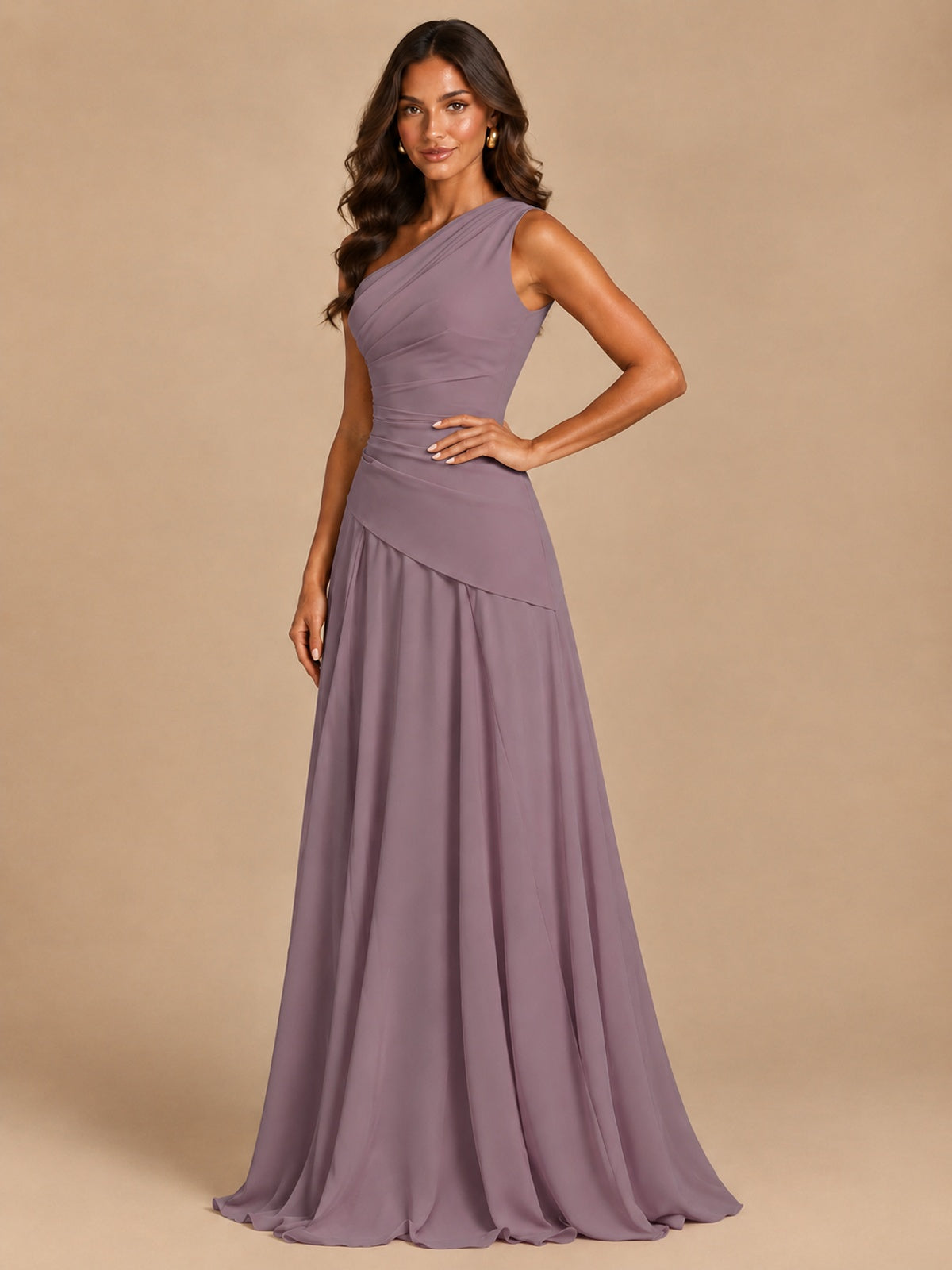 One Shoulder Prom Dress A-line Ruched Women Wedding Formal Gowns