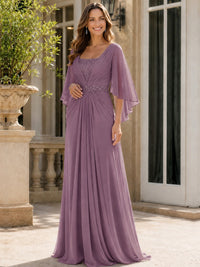 Elegant V-Neck Sequined Chiffon Mother of the Bride Dress with Flutter Sleeves