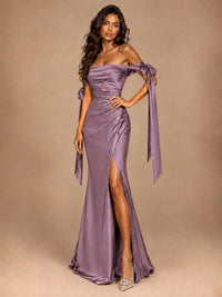 Off The Shuolder Satin Prom Dress Slit Mermaid Formal Gowns