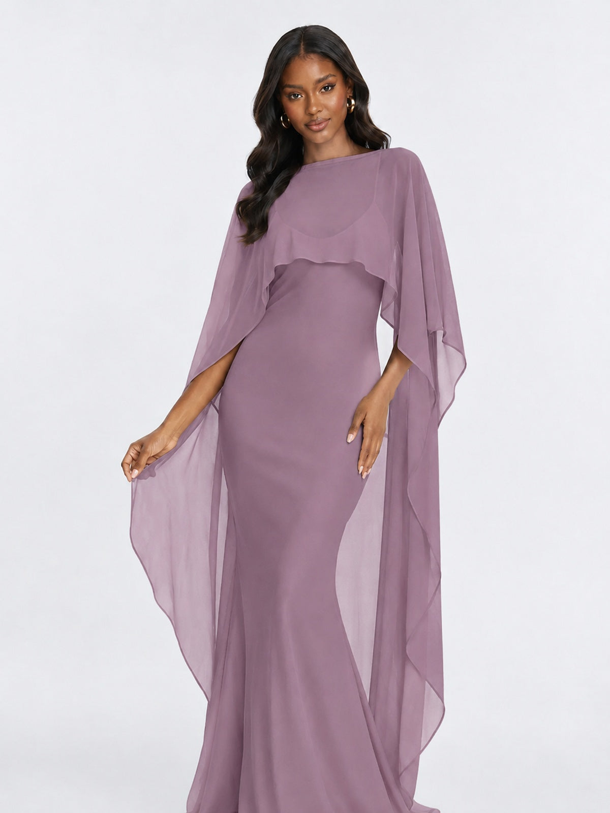 Satin Cape Prom Dresses Meramid Maxi Dress