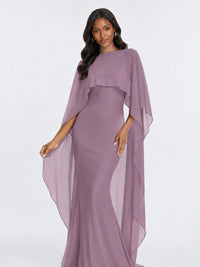 Satin Cape Prom Dresses Meramid Maxi Dress